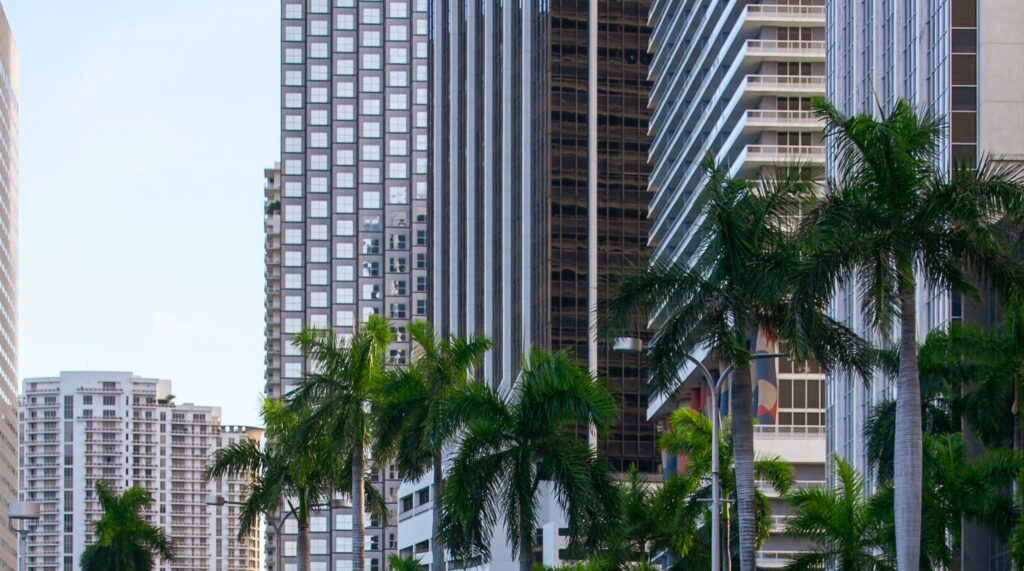 Glass skyscrapers in Miami Florida
